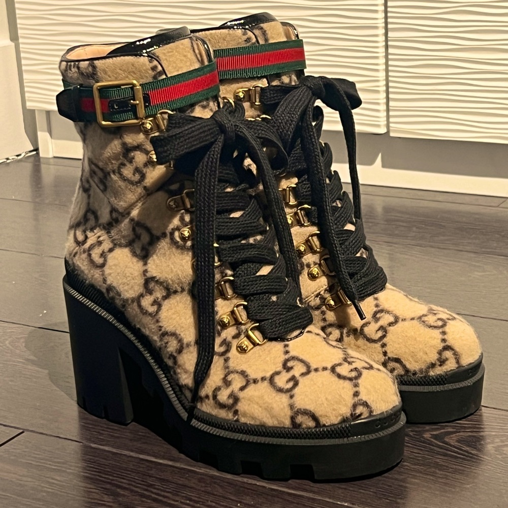 ❤️‍🔥Gucci Zumi GG Wool Ankle Boot in Beige Size 38 EU